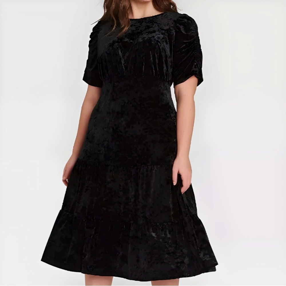 Who What Wear Velvet Black Midi Dress, size L